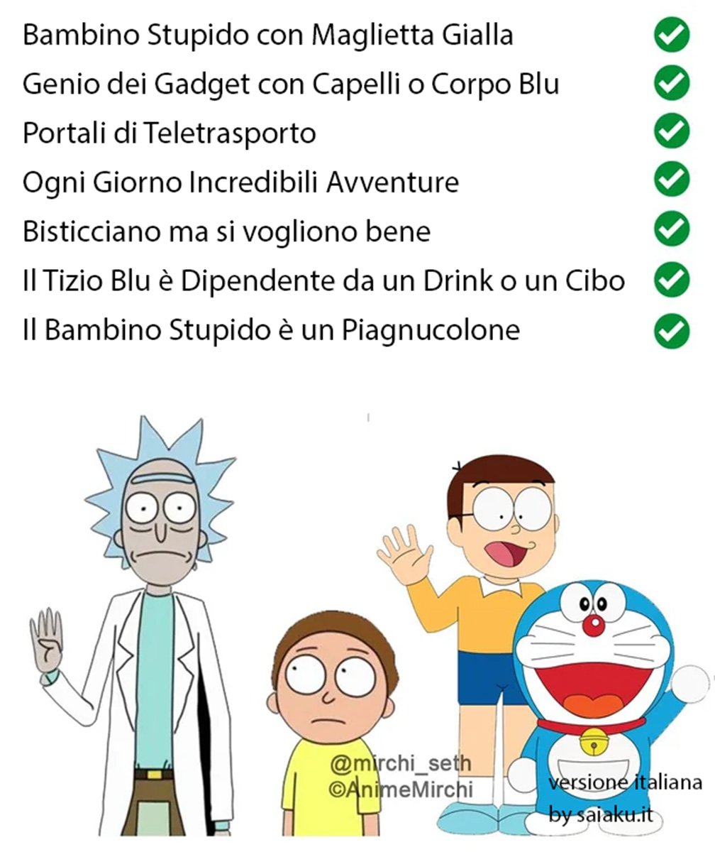 doraemon nobita rick e morty confronto meme